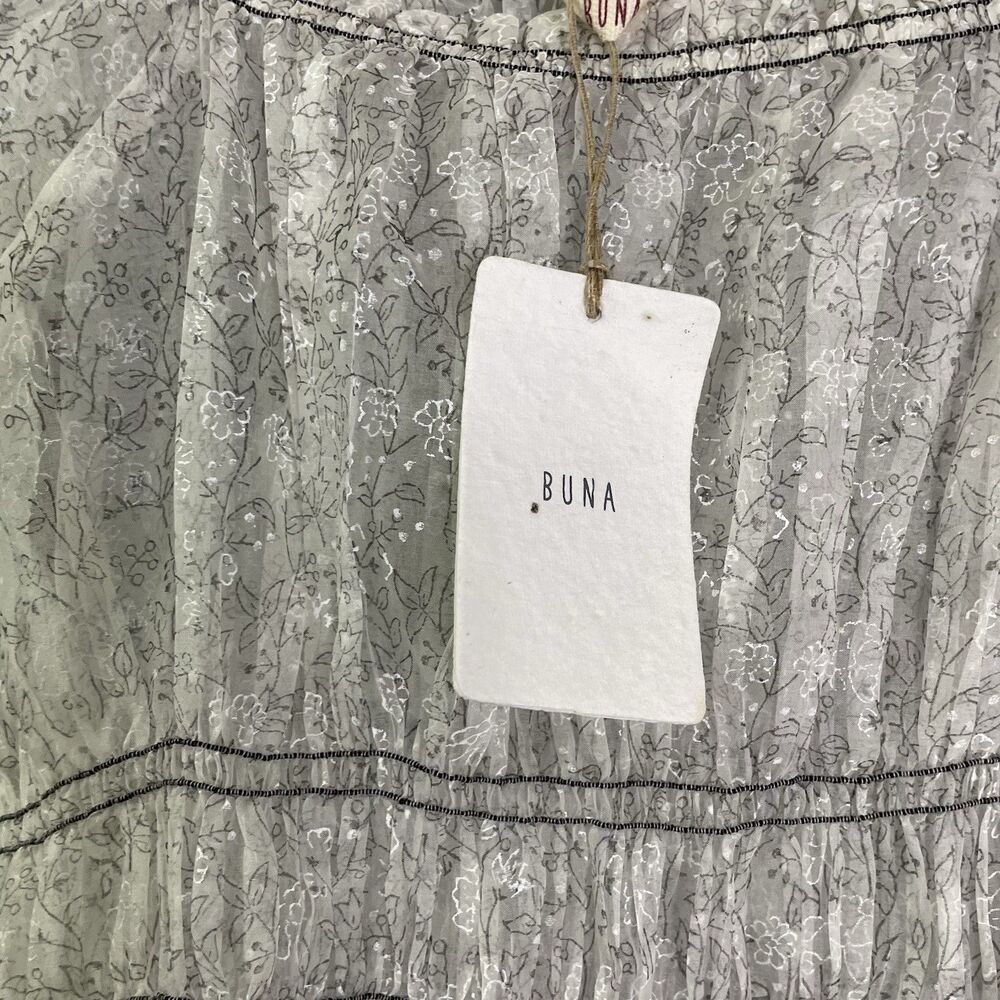 BUNA 100% Linen Sheer Peasant Dress XXL Floral Cottagecore - Picture 10 of 14